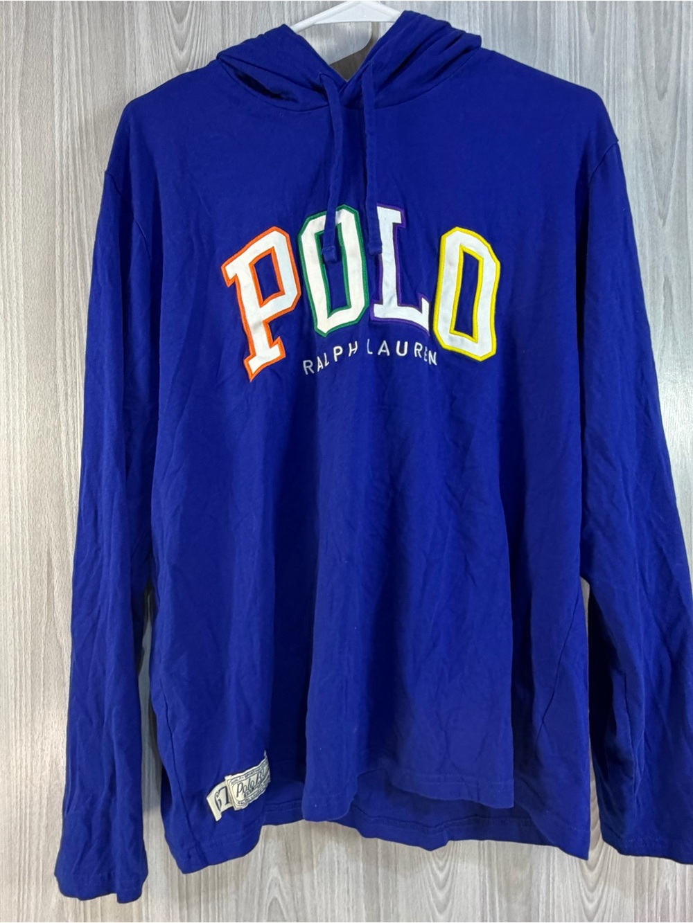 Polo Ralph Lauren Blue Pullover Hoodie Shirt Embroidered Logo Cotton Sz L